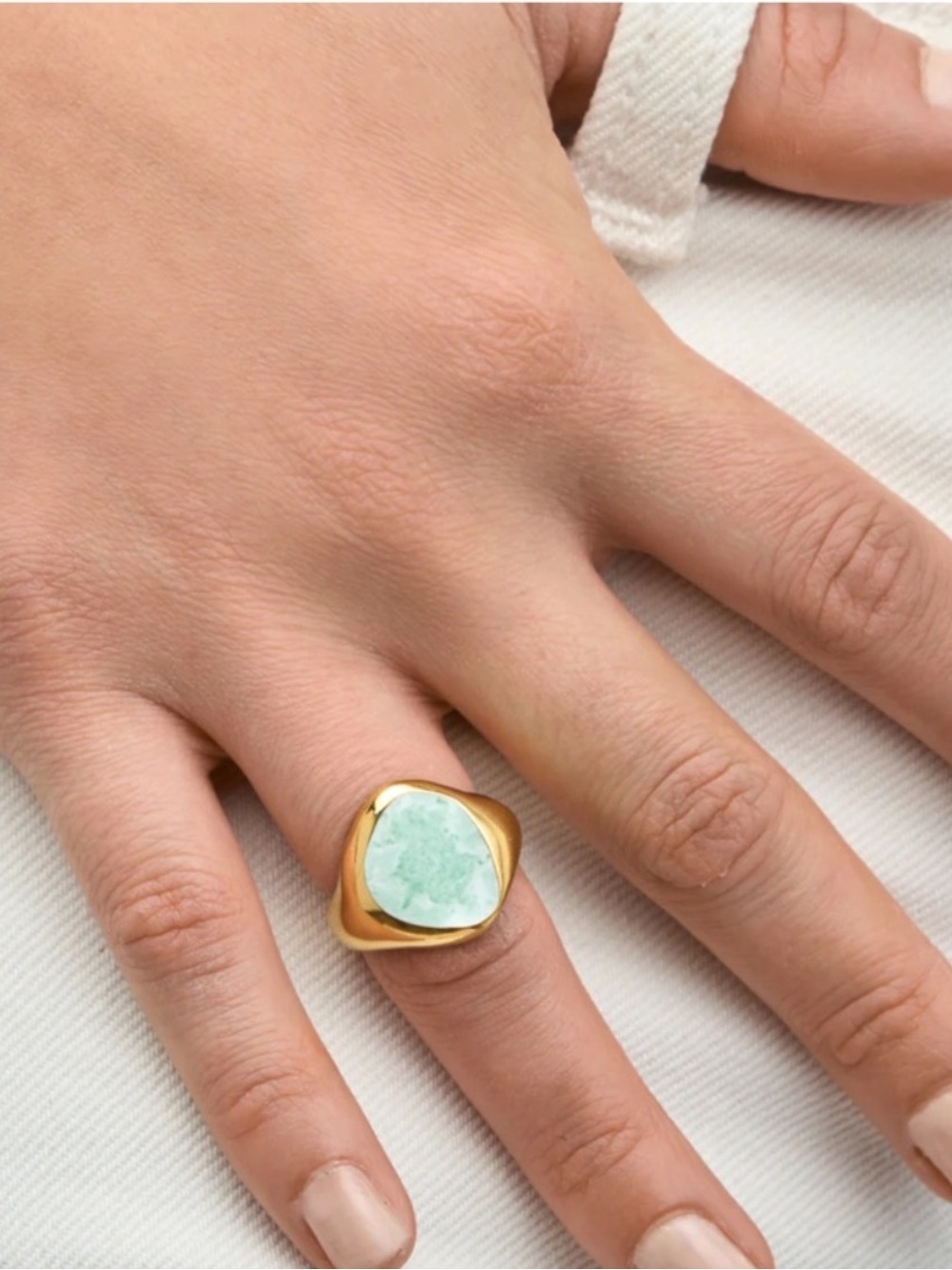Gold-Plated Ring with Mint Green Gemstone